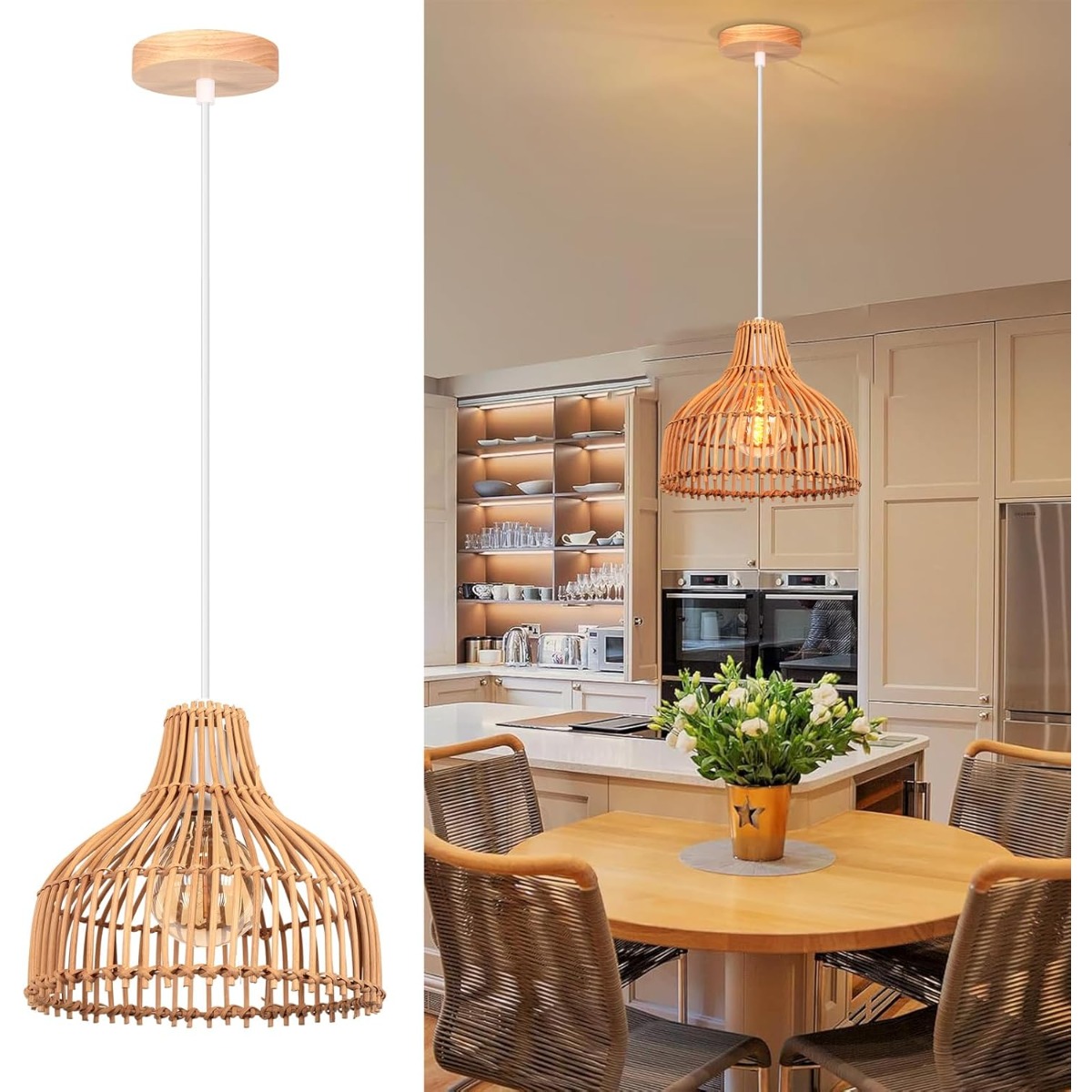 Rattan Woven Pendant Lamp Boho - Wicker Pendant Shade review and price