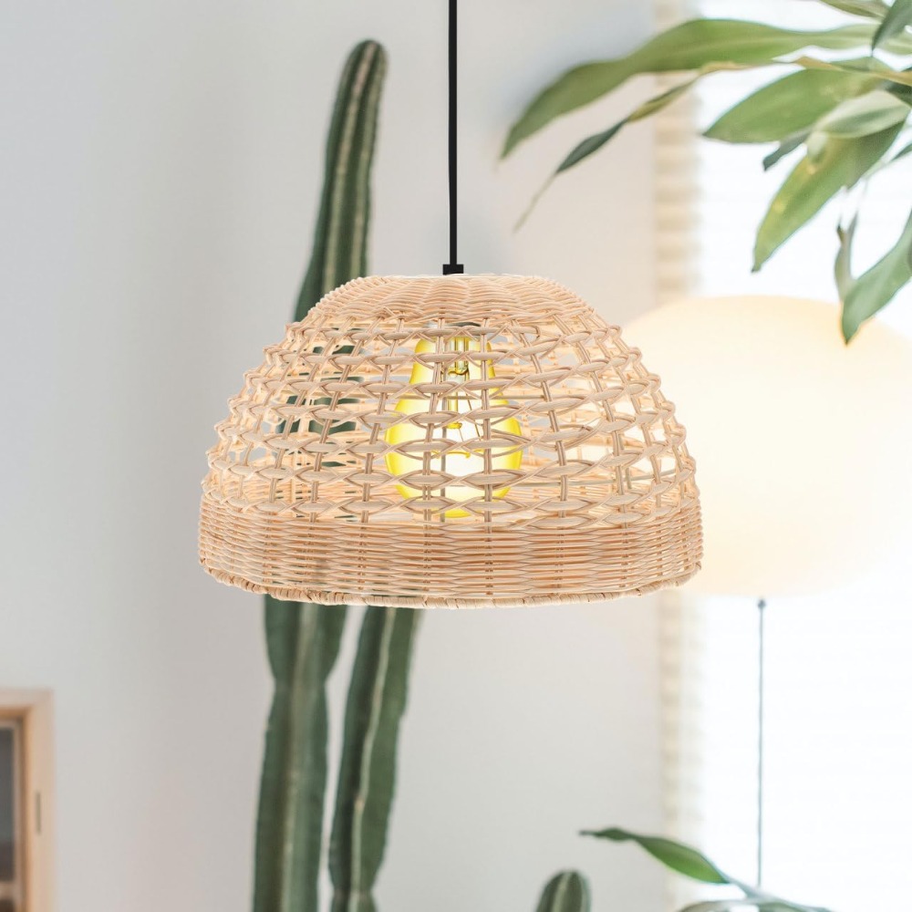 Rattan Pendant Lamp Woven Cage - Wicker Pendant Shade review and price